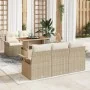 Juego de Sofá de Jardín de 6 Piezas con Cojines Beige de Ratán de Polietileno y Acacia by , Outdoor sofas - Ref: Foro24-33492...