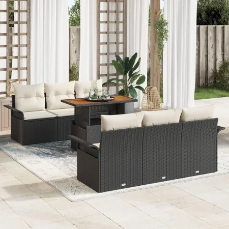 Juego de Sofá de Jardín de 7 piezas con cojines Negro Polirratán Acacia | Foro24.es | Tu tienda online para hogar, jardín y más Foro24.es