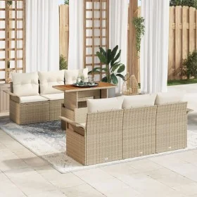 Conjunto de Sofá de Jardín de 7 Piezas con Cojines Beige Ratán Poliéster Acacia von , Outdoor-Sofas - Ref: Foro24-3349280, Pr...