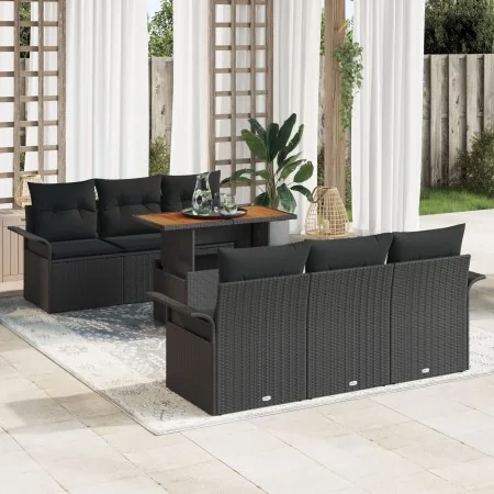 Juego de Sofá de Jardín de 7 Piezas con Cojines Negro Poliratán Acacia | Foro24.es | Tu tienda online para hogar, jardín y más Foro24.es