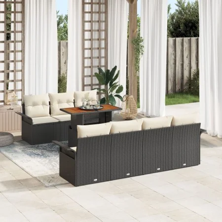 Juego de Sofás de Jardín de 8 Piezas con Cojines Ratán Poliéster Negro Acacia | Foro24.es | Tu tienda online para hogar, jardín y más Foro24.es
