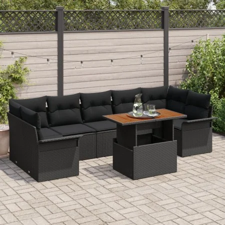 Set de Sofá de Jardín de 8 Piezas con Cojines Negro Poliratán Acacia | Foro24.es | Tu tienda online para hogar, jardín y más Foro24.es