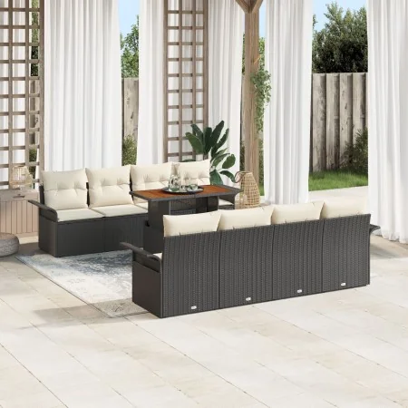 Juego de Sofás de Jardín de 9 Piezas con Cojines Negro Poliratán Acacia | Foro24.es | Tu tienda online para hogar, jardín y más Foro24.es