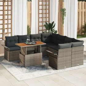 Juego de Sofá de Jardín Set de 9 Gris Ratán