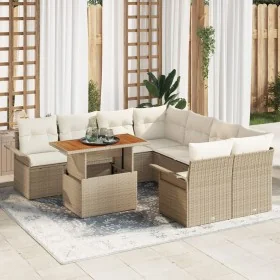 Conjunto de Sofá de Jardín de 9 Piezas con Cojines Beige Ratán Poliuretano von , Outdoor-Sofas - Ref: Foro24-3349315, Preis: ...