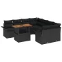 Set de Sofá de Jardín de 9 Piezas con Cojines Negro Ratán Poliéster Acacia de , Sofás de exterior - Ref: Foro24-3349316, Prec...