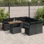 Set de Sofá de Jardín de 9 Piezas con Cojines Negro Ratán Poliéster Acacia de , Sofás de exterior - Ref: Foro24-3349316, Prec...