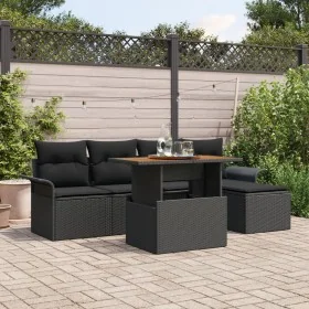 Juego de Comedor de Jardín de 6 Piezas con Cojines Negros de Poliratán von , Outdoor-Sofas - Ref: Foro24-3349323, Preis: 395,...