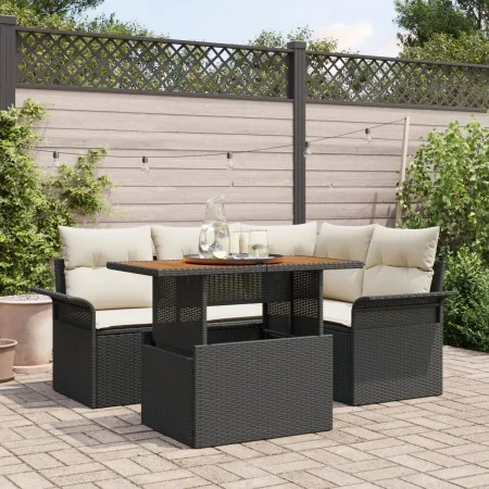 Conjunto de comedor de jardín de 5 piezas con cojines Ratán Negro Acacia de , Sofás de exterior - Ref: Foro24-3349326, Precio...