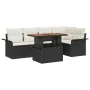 Conjunto de Comedor de Jardín de 6 Piezas con Cojines Negro Ratán Polimérico Acacia | Foro24.es | Tu tienda online para hogar, jardín y más Foro24.es