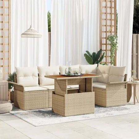 Set de comedor de jardín de 6 piezas con cojines en Beige de Poliratán de , Sofás de exterior - Ref: Foro24-3349336, Precio: ...
