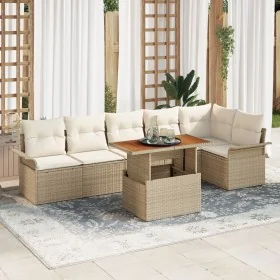 Conjunto de comedor de jardín de 7 piezas con cojines beige ratán poliéster acacia de , Sofás de exterior - Ref: Foro24-33493...