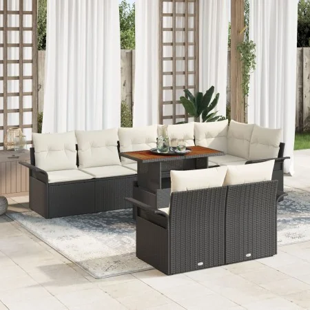 Juego de Comedor de Jardín de 9 Piezas con Cojines Negros de Poliratán y Acacia de , Sofás de exterior - Ref: Foro24-3349347,...