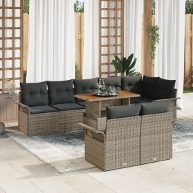 Conjunto de Sofá de Jardín Set de 9 Gris Poliratán