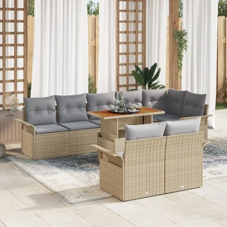 Juego de Comedor de Jardín de 9 Piezas con Cojines Beige Ratán Sintético Acacia von , Outdoor-Sofas - Ref: Foro24-3349349, Pr...