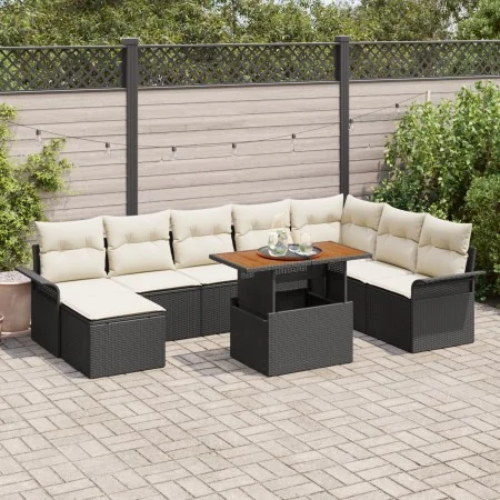 Conjunto de Comedor de Jardín de 9 Piezas con Cojines Negro Poliratán Acacia | Foro24.es | Tu tienda online para hogar, jardín y más Foro24.es