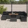 Conjunto de Comedor de Jardín de 9 Piezas con Cojines Negro Ratan Poliéster Acacia de , Sofás de exterior - Ref: Foro24-33493...