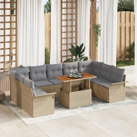 Conjunto de Comedor de Jardín de 10 Piezas con Cojines Beige Poliratán Acacia | Foro24.es | Tu tienda online para hogar, jardín y más Foro24.es