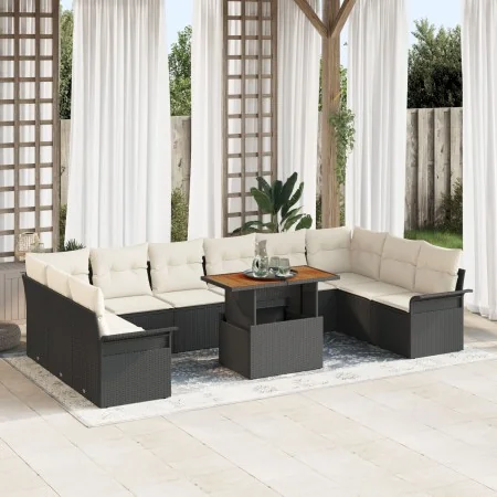 Conjunto de Comedor de Jardín de 11 Piezas con Cojines Mimbre Negro Poliratán Acacia by , Outdoor sofas - Ref: Foro24-3349382...