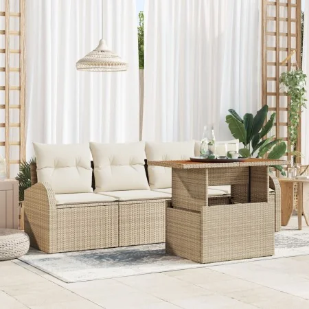 Juego de Comedor de Jardín de 5 Piezas con Cojines Beige Ratán Poliacacia by , Outdoor sofas - Ref: Foro24-3349518, Price: 38...