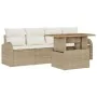 Juego de Comedor de Jardín de 5 Piezas con Cojines Beige Ratán Poliacacia by , Outdoor sofas - Ref: Foro24-3349518, Price: 38...