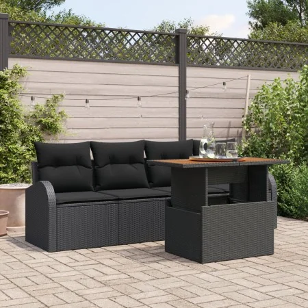 Juego de comedor de jardín de 5 piezas con cojines negro ratán sintético acacia by , Outdoor sofas - Ref: Foro24-3349519, Pri...