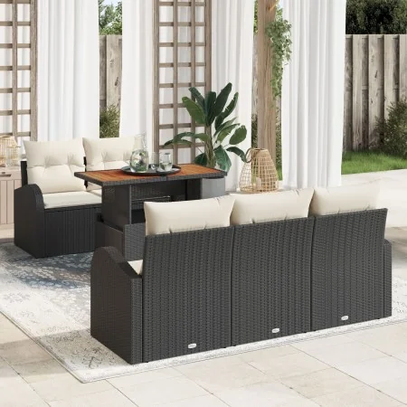 Conjunto de Comedor de Jardín de 6 Piezas con Cojines Negro de Ratán de Polietileno Acacia by , Outdoor sofas - Ref: Foro24-3...