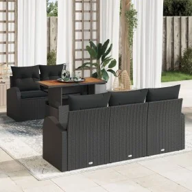 Conjunto de Comedor de Jardín de 6 Piezas con Cojines Negro Poliratán Acacia de , Sofás de exterior - Ref: Foro24-3349526, Pr...