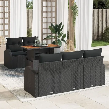 Conjunto de Comedor de Jardín de 6 Piezas con Cojines Negro Poliratán Acacia by , Outdoor sofas - Ref: Foro24-3349526, Price:...