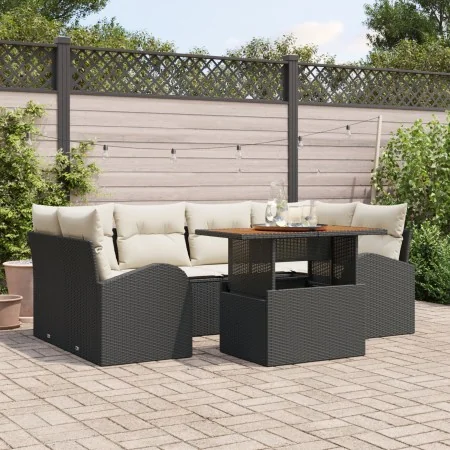 Juego de comedor de jardín de 7 piezas con cojines Ratán Poliéster Negro by , Outdoor sofas - Ref: Foro24-3349536, Price: 490...