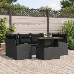 Juego de Comedor de Jardín de 7 Piezas con Cojines Negro de Ratán Poliéster by , Outdoor sofas - Ref: Foro24-3349540, Price: ...