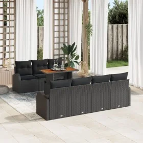 Conjunto de Comedor de Jardín de 8 Piezas con Cojines Negro Poliratán Acacia von , Outdoor-Sofas - Ref: Foro24-3349547, Preis...