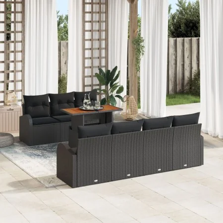 Conjunto de Comedor de Jardín de 8 Piezas con Cojines Negro Poliratán Acacia by , Outdoor sofas - Ref: Foro24-3349547, Price:...