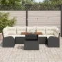 Conjunto de Comedor de Jardín de 8 Piezas con Cojines Negro de Rattan Polipropileno Acacia von , Outdoor-Sofas - Ref: Foro24-...