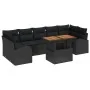 Juego de Comedor de Jardín de 8 Piezas con Cojines Negro Ratán Poliéster Acacia de , Sofás de exterior - Ref: Foro24-3349554,...