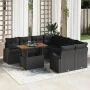 Juego de Comedor de Jardín de 9 Piezas con Cojines Ratán Poliratán Negro Acacia von , Outdoor-Sofas - Ref: Foro24-3349568, Pr...