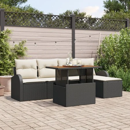 Conjunto de Comedor de Jardín de 6 Piezas con Cojines Negro Poliratán Acacia | Foro24.es | Tu tienda online para hogar, jardín y más Foro24.es