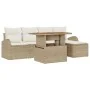 Conjunto de Comedor de Jardín de 6 Piezas con Cojines Beige de Poliratán y Acacia | Foro24.es | Tu tienda online para hogar, jardín y más Foro24.es