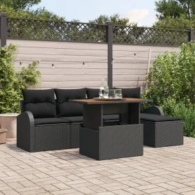 Set de comedor de jardín de 6 piezas con cojines, ratán negro y acacia by , Outdoor sofas - Ref: Foro24-3349575, Price: 393,2...