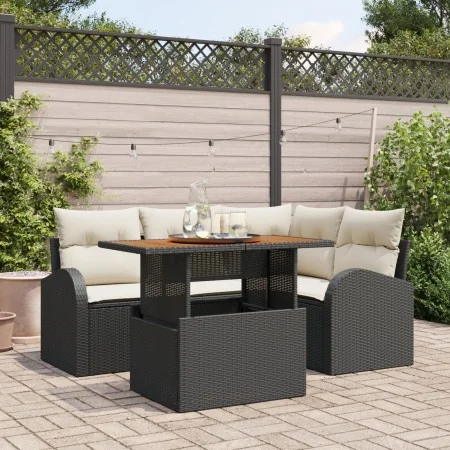 Juego de Comedor de Jardín de 5 Piezas con Cojines Negro Poliratán Acacia | Foro24.es | Tu tienda online para hogar, jardín y más Foro24.es