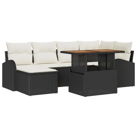 Conjunto de Comedor de Jardín de 7 Piezas con Cojines Negro Poliratán Acacia von , Outdoor-Sofas - Ref: Foro24-3349606, Preis...