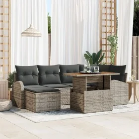 Conjunto de Sofás de Jardín 7 Piezas Gris Ratán