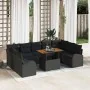 Set de Jardín de 10 Piezas con Cojines Negro Ratán Poli Acacia de , Sofás de exterior - Ref: Foro24-3349631, Precio: 669,81 €...