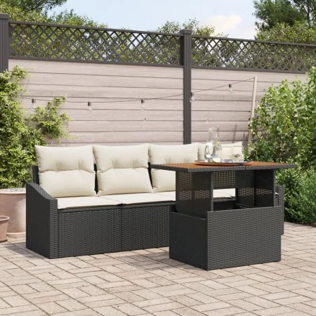 Juego de Comedor de Jardín de 5 Piezas con Cojines de Polirratán Negro Acacia von , Outdoor-Sofas - Ref: Foro24-3349767, Prei...