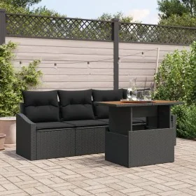 Conjunto de sofá de jardín Conjunto de 5 Negro Ratán, Poliéster de , Sofás de exterior - Ref: Foro24-3349771, Precio: 347,12 ...