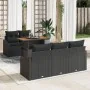 Conjunto de Comedor de Jardín de 6 Piezas con Cojines Negro Ratán Polietileno Acacia von , Outdoor-Sofas - Ref: Foro24-334977...