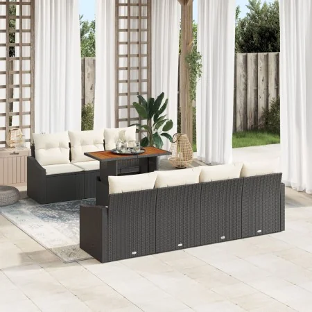 Conjunto de comedor de jardín de 8 piezas con cojines de ratán poli negro acacia | Foro24.es | Tu tienda online para hogar, jardín y más Foro24.es