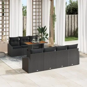 Set de Sofá de Jardín Set de 8 Negro Poliratán