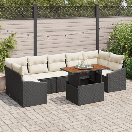 Juego de Comedor de Jardín de 8 Piezas con Cojines Ratán Negro Acacia by , Outdoor sofas - Ref: Foro24-3349802, Price: 545,06...