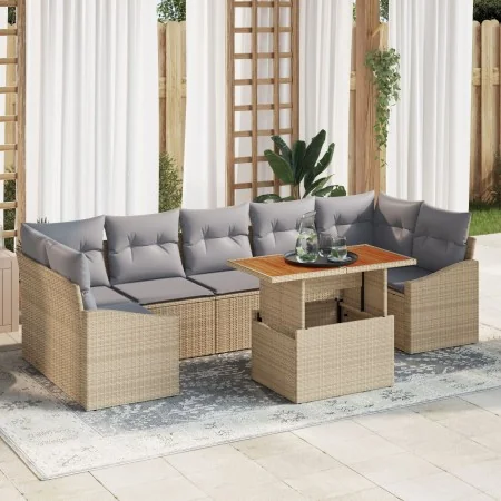 Conjunto de Comedor Jardín de 8 Piezas con Cojines Beige Ratán Sintético Acacia by , Outdoor sofas - Ref: Foro24-3349804, Pri...